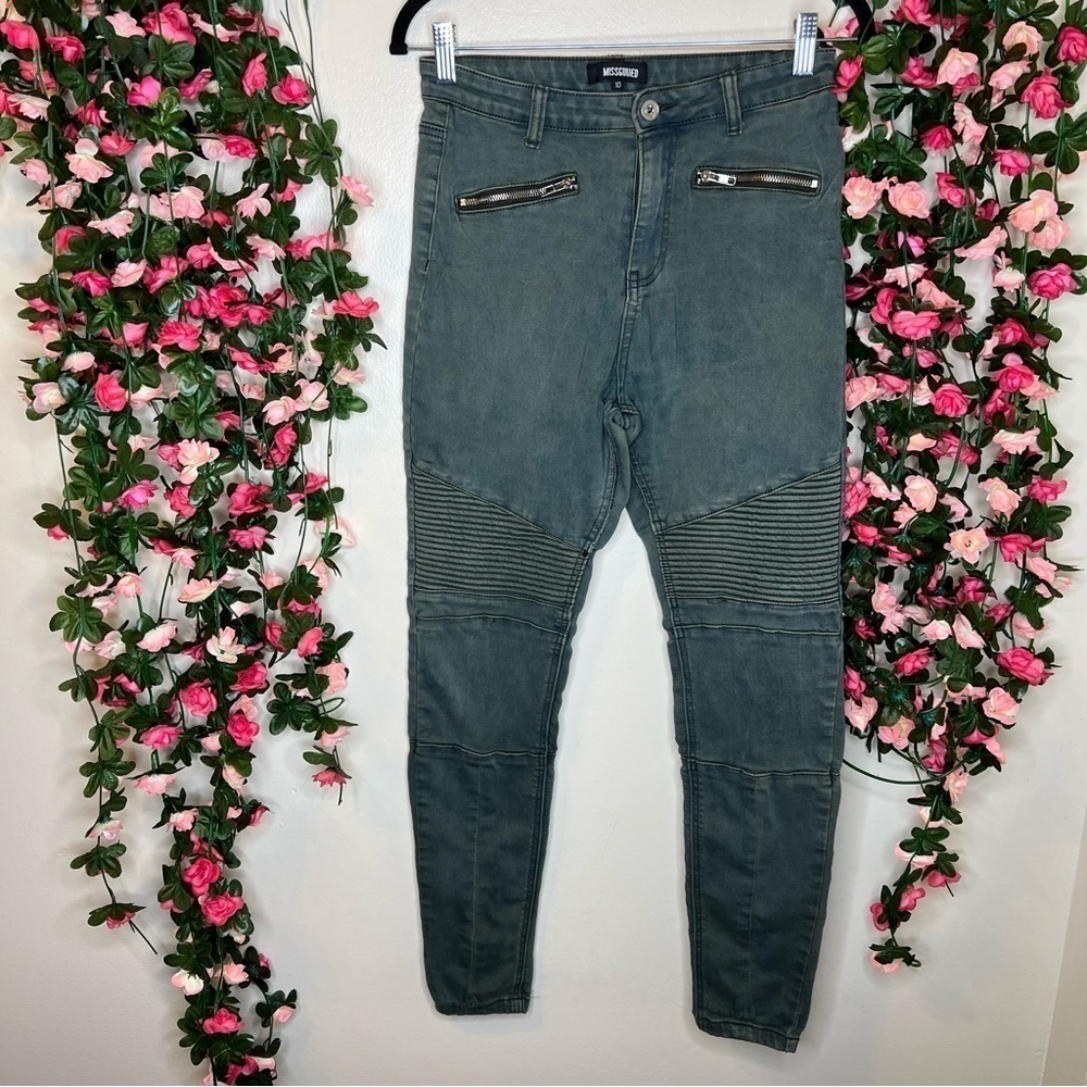 Missguided Womens Sinner Highwaisted Biker Jeans Green Size 6 Acid Wash Style